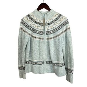 Y2K Fair Isle Zip Cardigan Sweater Nordic Cottagecore Pastel Womens L